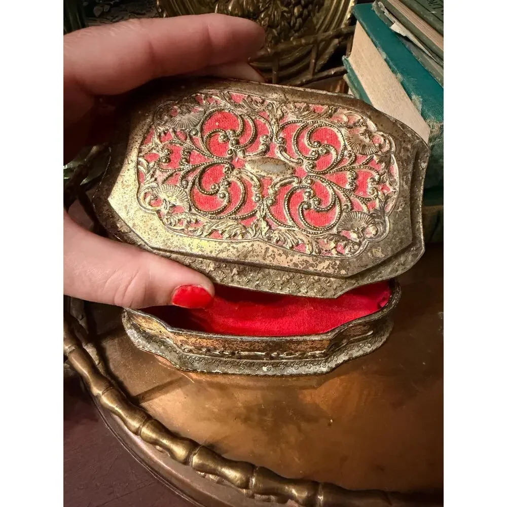 Vintage Embossed Jewelry Casket, Vintage Ornate Silver Jewelry Box